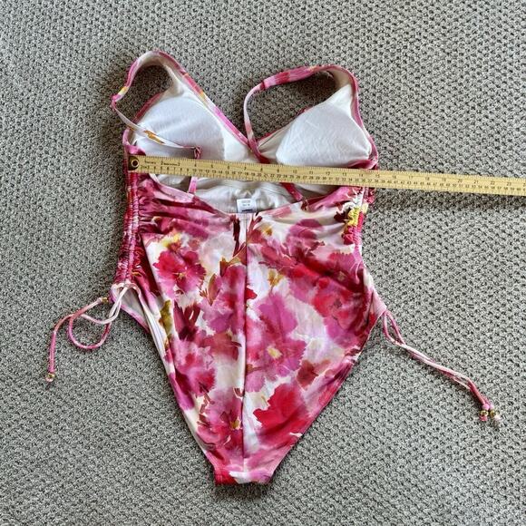 Women's Plunge Side Tie One Piece Swimsuit Shade & Shore Multi Floral Print XL - Picture 7 of 9
